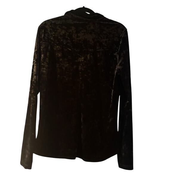 Fifteen Twenty Black Velveteen Snap Front Shirt Blouse L Pockets Long Line Goth - Picture 8 of 9